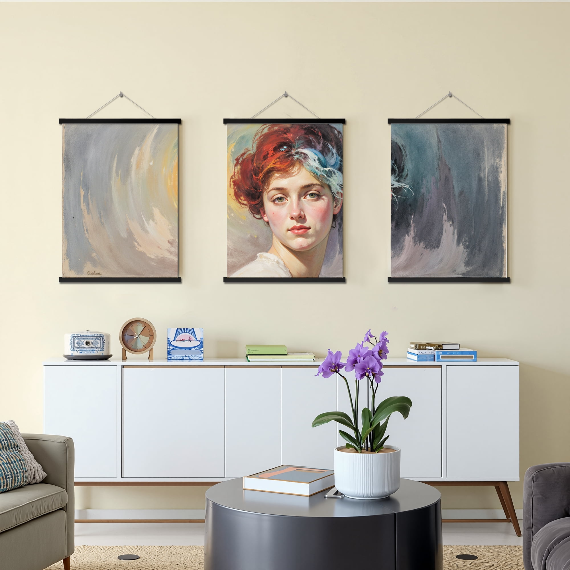 MAYEERTY Modern Abstract Wall Art Painting, Living Room Decor, Black Hanging Rod Frame, 23.6"x15.8"