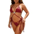 thumbnail image 2 of Two Piece Bikini for Women Backless Summer Trendy Thin Strap Bra Solid Color Tie Two Sides Bottom Triangle Elegant Swimsuit, 2 of 5