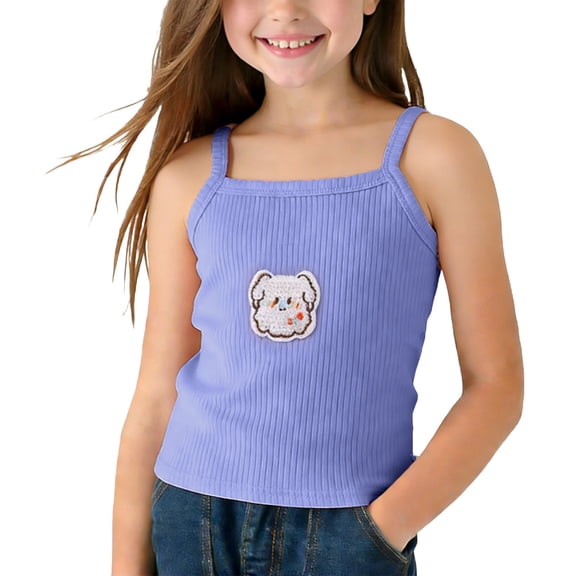ITSAME Tank Tops for Girls, Sleeveless Cute Embroidery Stretchy Slim Lightweight Comfortable Camisole Purple 7-8T