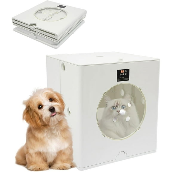 Foldable Smart Pet Dryer Box with 6 Fan 800W Automatic Cat Dryer Box Time-Setting Temperature Control, 88L Small Dog Drying Box, Cat Hair Blow 360° Ultra Quiet(Not Include Batteries)