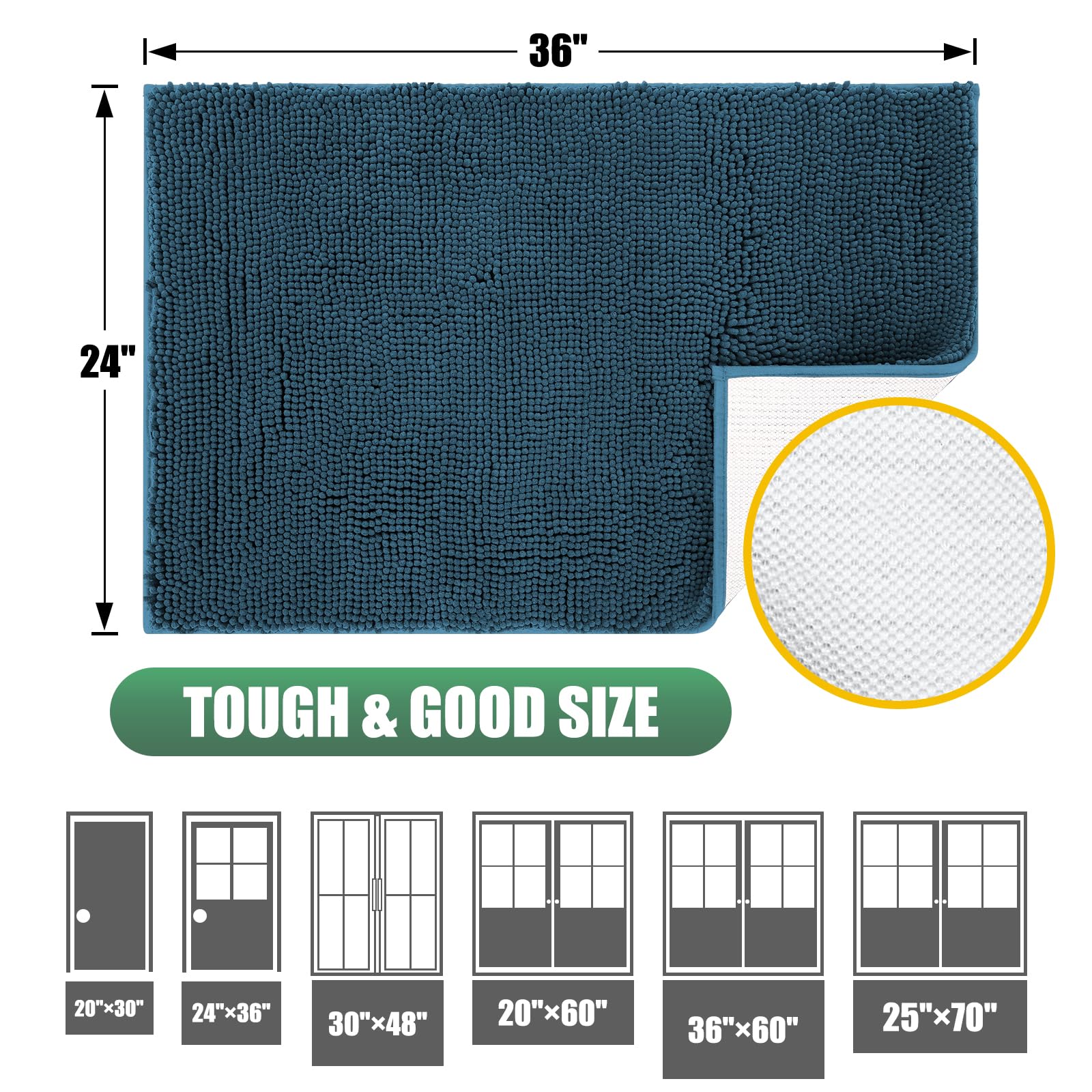 HAKUNA Chenille Absorbent Outdoor Doormat 48" x 30", Washable Muddy Door Mats for Dog Non Slip Indoor Doormat Dog Mat for Muddy Paw Front Inside Doormats for Entryway Atlantic Blue