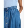 thumbnail image 5 of Time and Tru Women's Button Front Denim Midi Skirt, Sizes XS-XXXL, 5 of 6