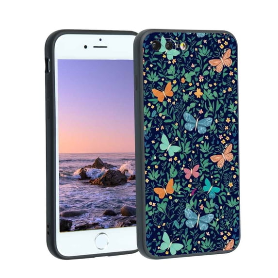 Butterflies-and-Flowers Phone Case, Degined for iPhone 8 Plus Case Men Women, Flexible Silicone Shockproof Case for iPhone 8 Plus