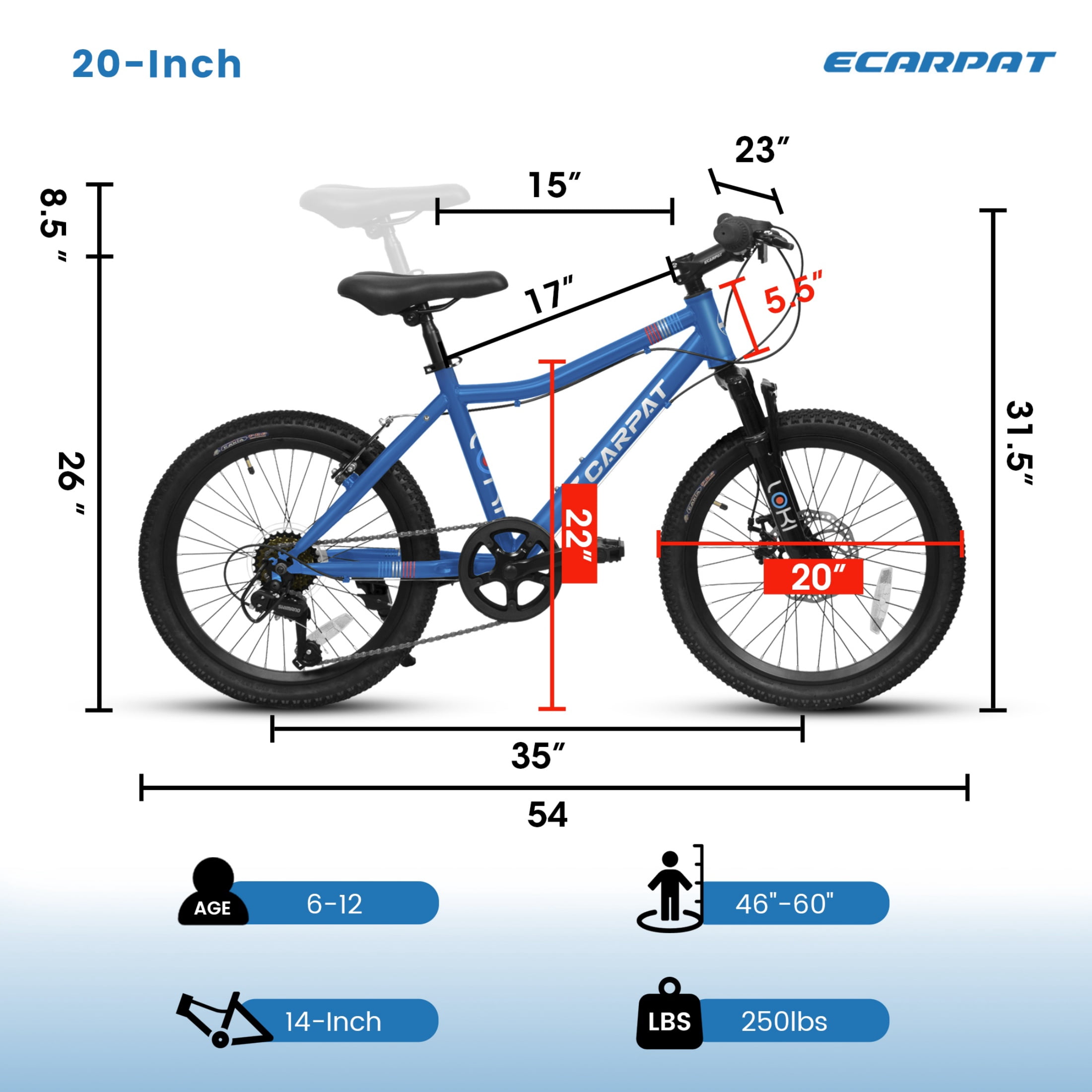 Nyddle 20 Inch Kids'Bike,Boys & Girls Mountain Bike for Ages 8-12,7-Speed Youth Bicycle,Front Suspension,Disc Brake & Rear V-Brake,High-Steel Frame,Blue