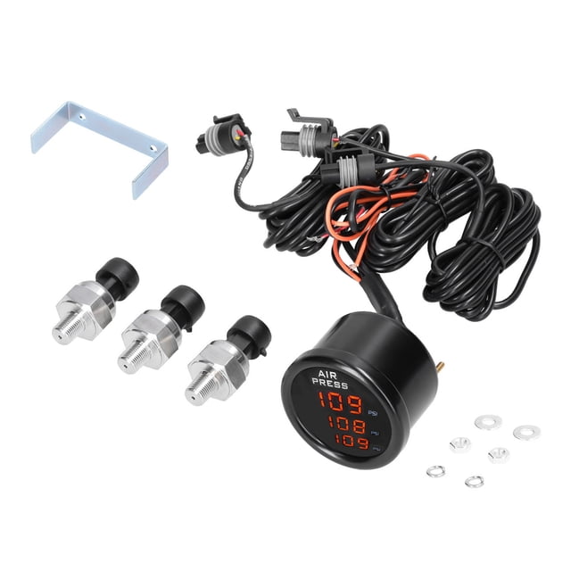Pugo De Aire De Triple De Pantalla Modificado LED LED Digital SUSPENSIÓN DE SUSPENSIÓN 0-220PSI Con 3 Piezas 1/8NPT Sensores