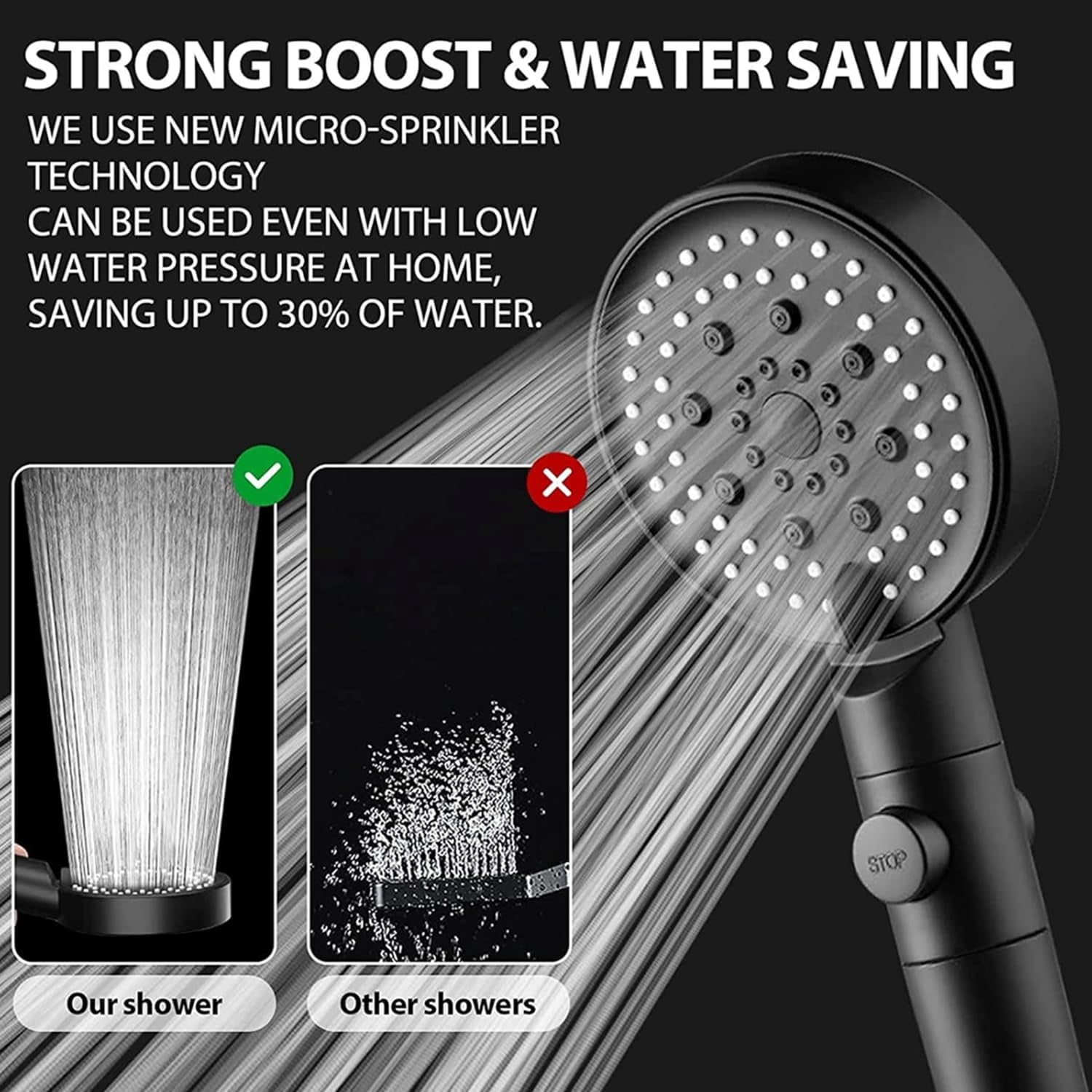 High Pressure RV Shower Head, 5 Mode Filtered Handheld Showerhead Set with One-Click Switching, 59" Hose & Adhesive Bracket for Home Bathroom Travel Trailer