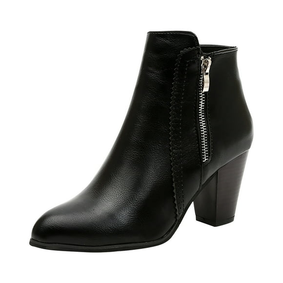 jovati Fashion Women Autumn Western Boots Square Toe Solid Zipper Boots Shoes