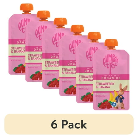 (6 pack) Pumpkin Tree Peter Rabbit Organics Strawberry and Banana Organic Fruit Snack, 4 oz