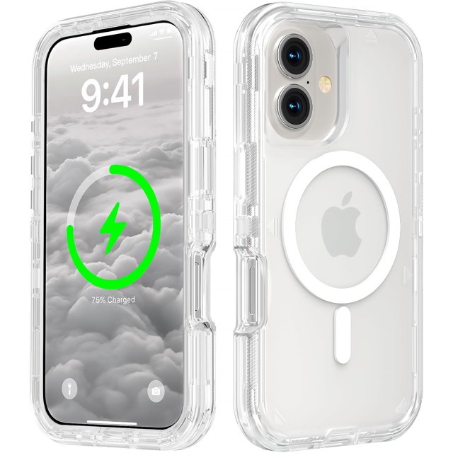 For iPhone 16 Transparent Phone Case Compatible with MagSafe, Triple Layer Magnetic Charging Case, iPhone 16 Heavy Duty Shockproof and Drop-Proof Phone Case, 6.1 inch
