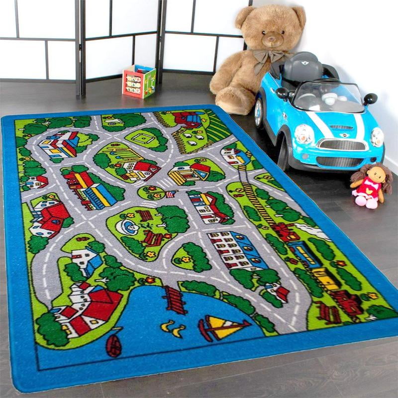 Mybecca Kids Rug Street Map in Grey 3' X 5' Children Area Rug for Playroom & Nursery Non Skid