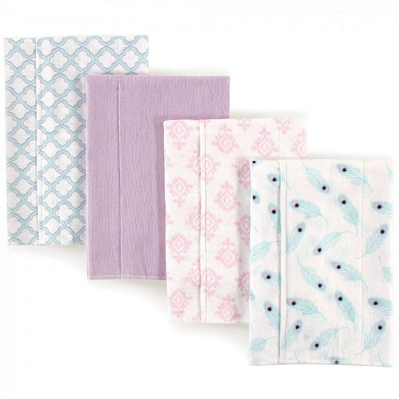Hudson Baby Infant Girl Cotton Flannel Burp Cloths 4pk, Peacock Feather, One Size