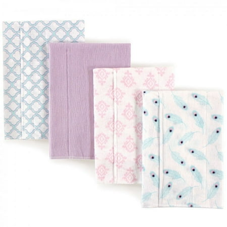 UPC: 0660168510690 | Hudson Baby Infant Girl Cotton Flannel Burp Cloths 4pk Peacock Feather One Size