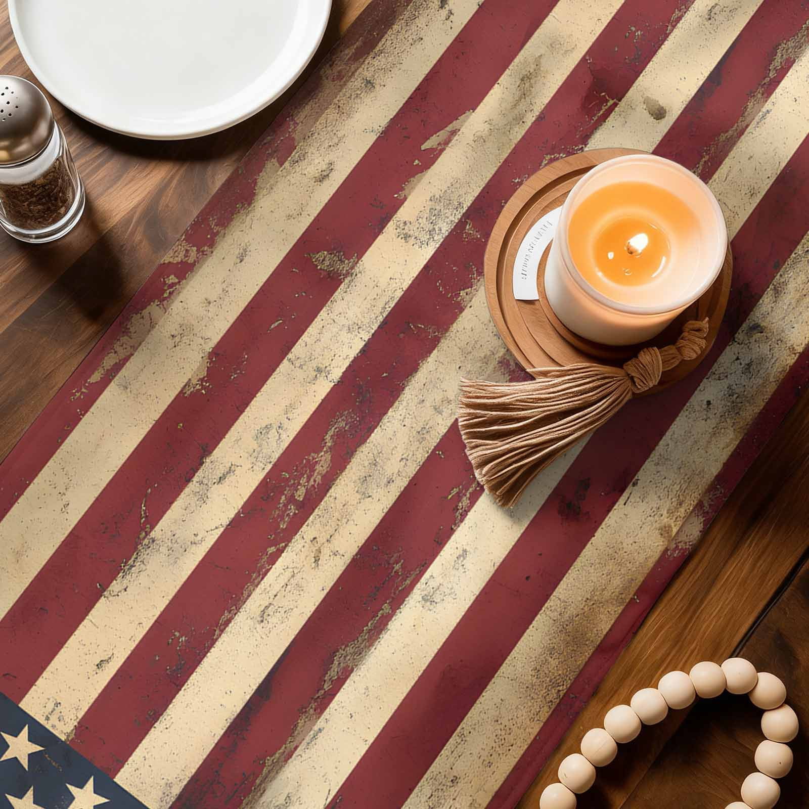 Retro American Flag Table Runner Linen Burlap Table Runner 72 Inches Long Vintage Shabby US Flag Dresser Scarves for Kitchen Island Coffee Dining Room Party Wedding Banquet Holiday Decoration 16"x72"