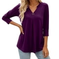 thumbnail image 2 of 3/4 Length Sleeve Womens Tops Spring Summer Casual Relaxed Fit V Neck Plain T Shirt Blouse Dressy Casual Work Shirt, 2 of 6