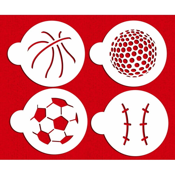 Designer Stencils Large Sports Ball Cookie Stencils (Basketball - Golf - Soccer - Baseball) , Beige/semi-transparent