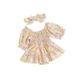 thumbnail image 1 of xiaxaixu Barboteuse-Robe à Manches Courtes pour Bébés Filles Easter, Imprimé Floral Bunny et Oeufs, avec Bandeau, 1 of 9