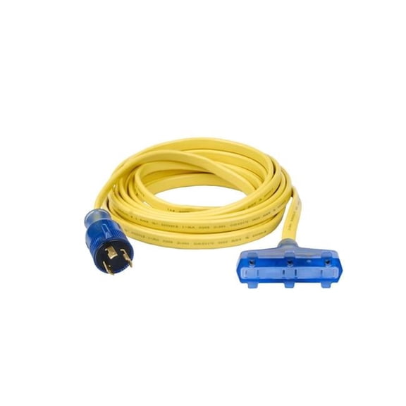 Pulsar PGA312 25 ft. Generator Extension Cord for L5-30P to 3 5-15R with Led Indicator, Yellow