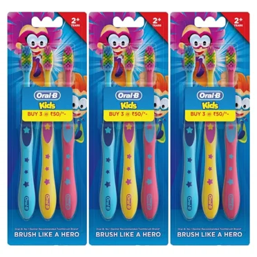 3x-Oral-B Kids Toothbrush Extra Soft Total 9 Brushes (Pack of 3)