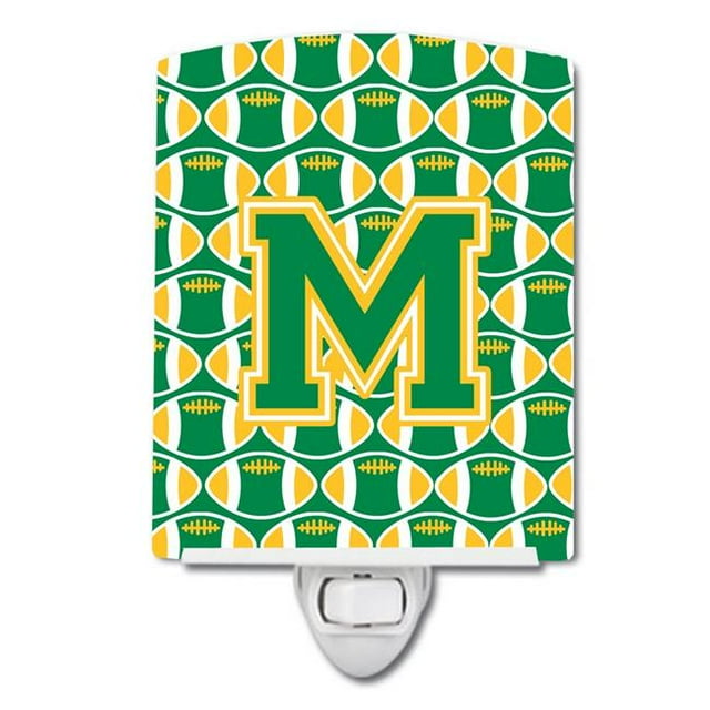 Carolines Treasures CJ1069-MCNL Letter M Football Green & Gold Ceramic Night Light