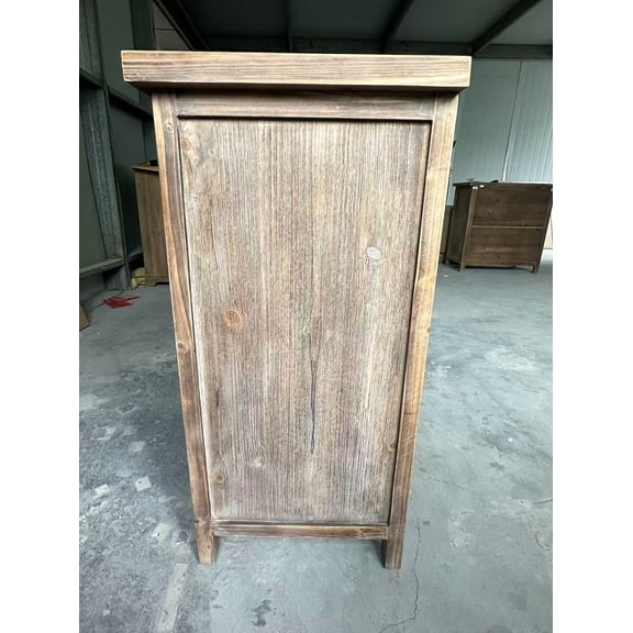 LiviNest Rustic Storage Cabinet with Metal Doors - Vintage Accent Cabinet for Home Office & Living Room - Distressed Wood Organizer with Geometric Design & Easy Assembly