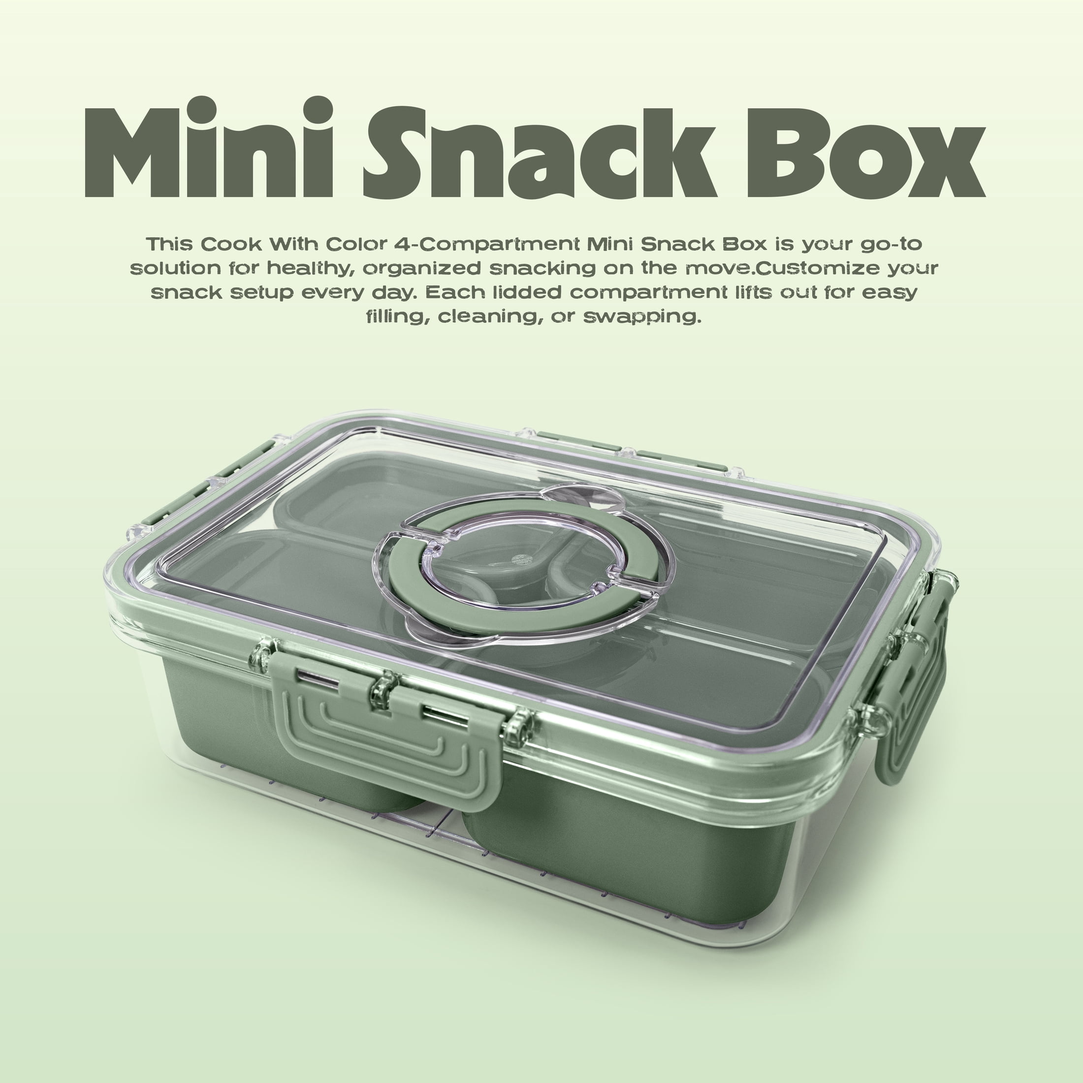 Cook With Color 4-Compartment Food Storage with Ice Pack, Portable, Sage
