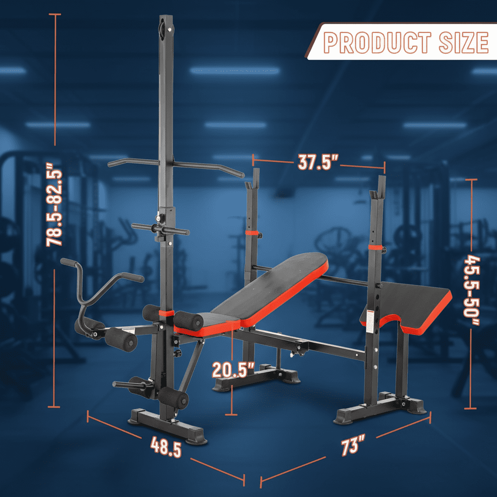 PUATUL 1500 LBS  Adjustable Weight Bench Set with Lat Pulldown, Leg Extension and Leg Curl, Foldable Bench Press Station with Preacher Curl and Squat Rack, Safety Catches Workout Benches for Home Gym