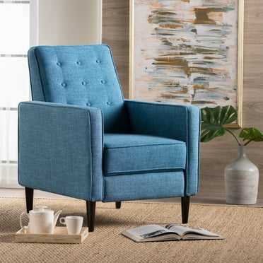 Noble House Caden Standard Button Tufted Fabric Recliner,Muted Blue