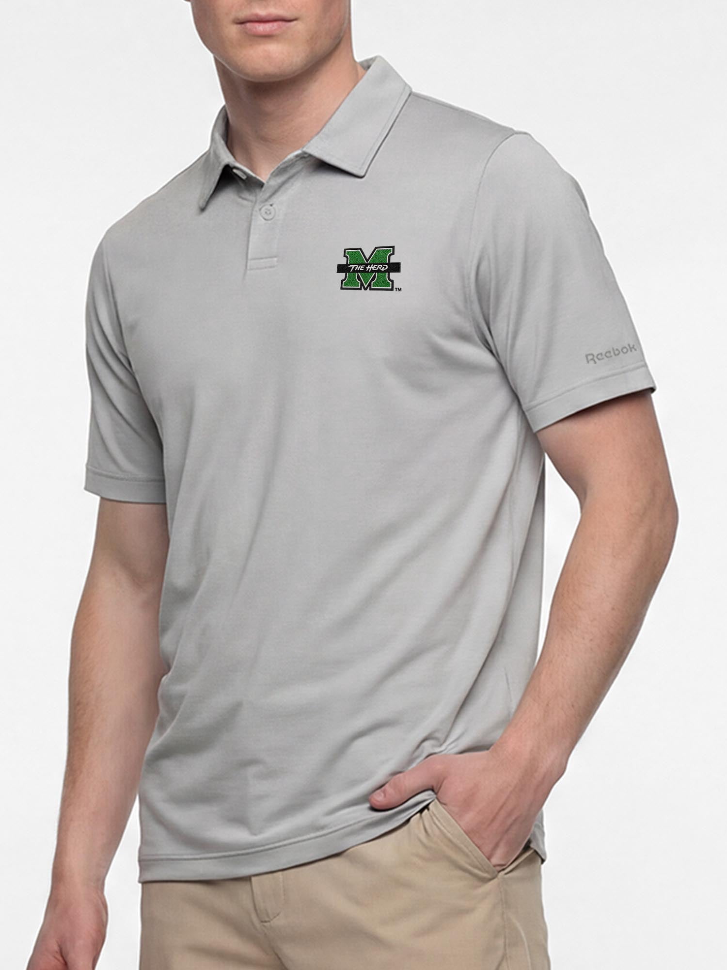 Marshall Thundering Herd Reebok Mens Gray Short Sleeve Polo Shirt