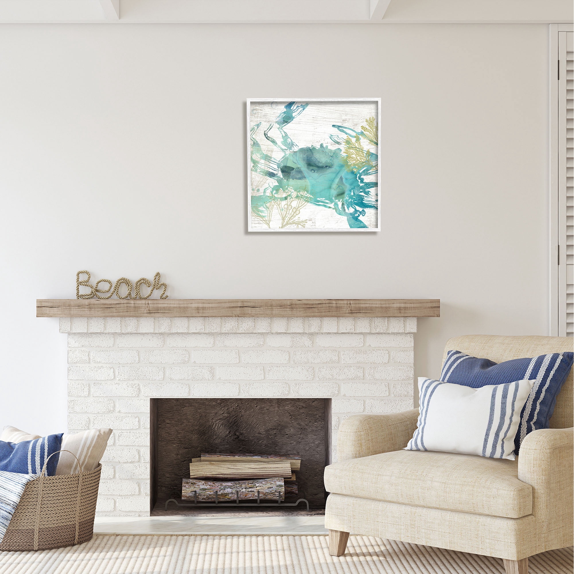 Stupell Industries Abstract Blue Crab Animals & Insects Painting White Framed Art Print Wall Art, 24 x 24