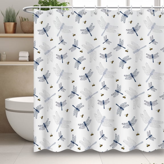 Modern Minimalist Shower Curtain, Dragonfly Print Shower Curtain, Simple Bathroom Decor with 12 Hooks