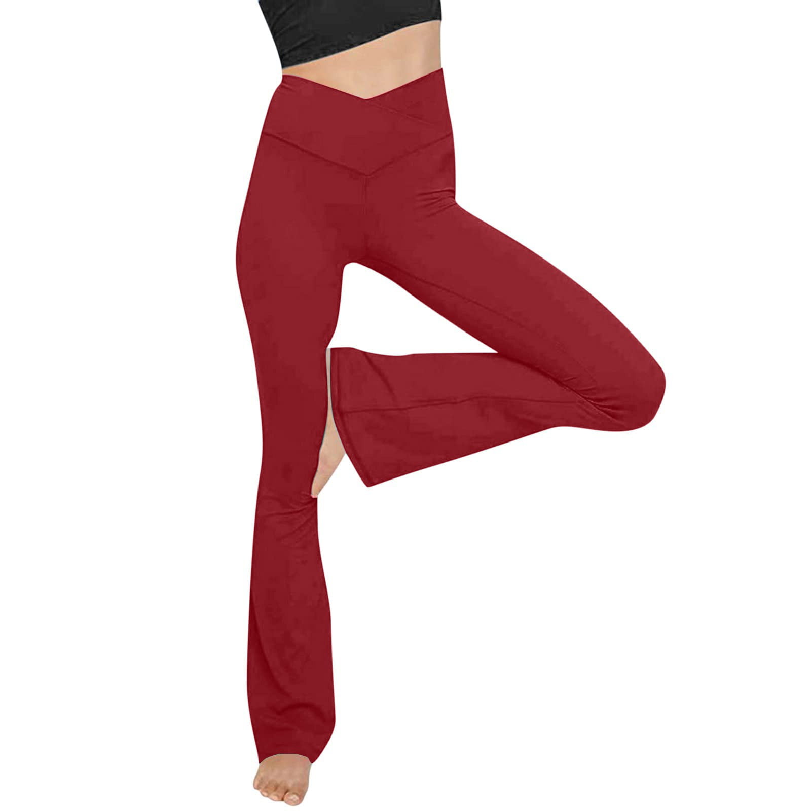 Hanas Pants Fashion Womens Sexy Yoga Pants High Waist Cross Wide Leg Solid  Color Exercise Yoga Pants Wine/M 