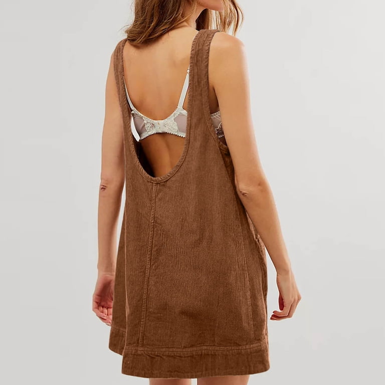 Otvok Ladies Tank Dress Solid Color Round Neck Corduroy Sleeveless Backless Vest  Dress - Walmart.com