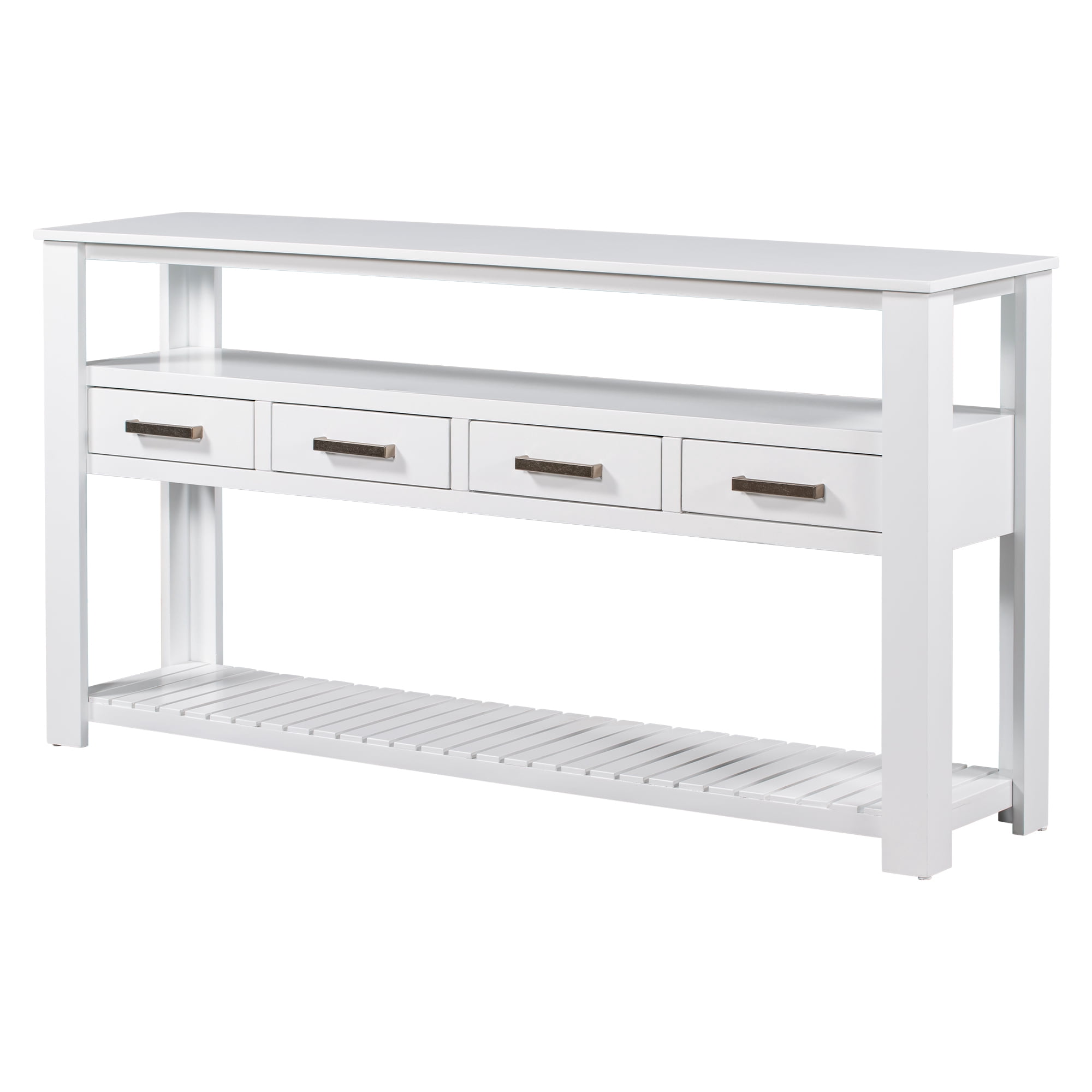 Console Table with 4 Drawers and 3-Tier Open Shelves, 61.5'' Sofa Table Behind Couch with Metal Handles, Entryway Table for Living Room Foyer and Kitchen