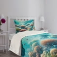 thumbnail image 4 of Ambesonne Coastal Quilted Bedspread Set 2 Pcs, Underwater Reef Scene Fish, Twin Size, Turquoise Salmon and Green, 4 of 4