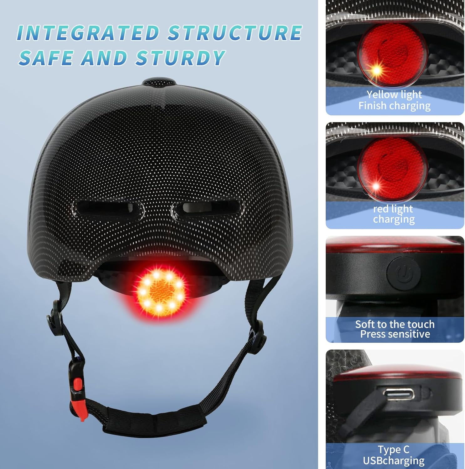 Bike Helmet - with LED Rear Lights - Baseball Cap Style Adjustable for Commuter Cycling Biking Skating