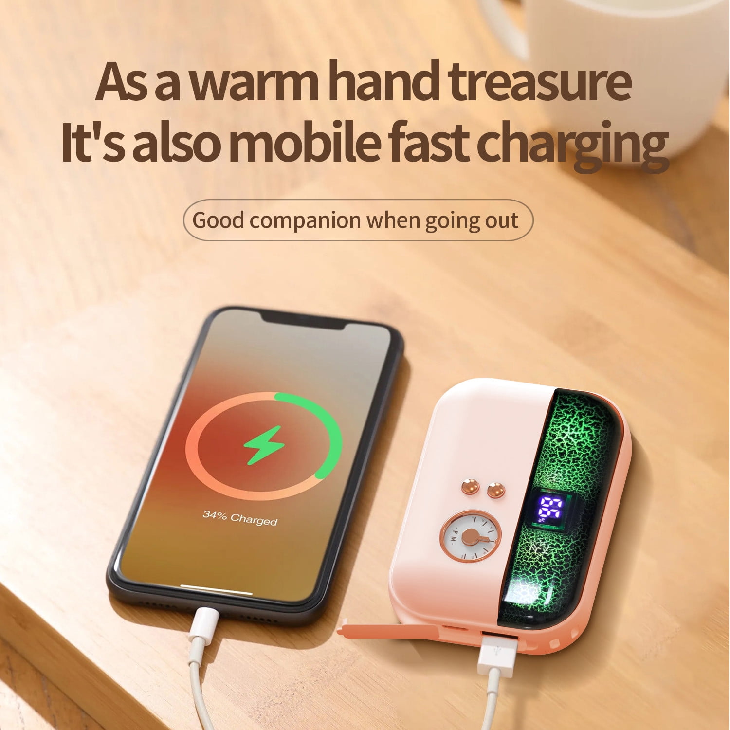 Wovilon Portable Hand Warmer, Power Bank Rechargeable USB Hand Warmer Heater ,Double-Side Heating＆3 Gears , For Skiing Climbing Hiking Winter