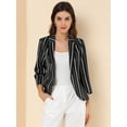 thumbnail image 3 of Blazer De Solapa Con Muescas Y Mangas 3/4 A Rayas Para Mujer Negro oscuro M, 3 of 6