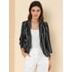 thumbnail image 3 of Blazer De Solapa Con Muescas Y Mangas 3/4 A Rayas Para Mujer Negro oscuro XL, 3 of 6