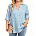 thumbnail image 2 of Asgosdo Summer Tops for Women Plus Size Half Sleeve V Neck Solid Color Loose Fit Blouses Basic Comfy Shirts, 2 of 6