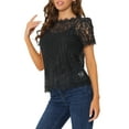 thumbnail image 5 of INSPIRE CHIC Valentine's Day Women's Scalloped Trim Semi Sheer Floral Lace Top L Black, 5 of 8