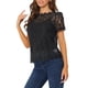 thumbnail image 4 of INSPIRAR CHIC Blusa de Encaje Floral con Corte Escallopado de Manga Corta Semi Transparente 3XL Negra, 4 of 7