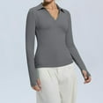 thumbnail image 5 of Womens Pullover Sweaters Y2K Going Out Tops Deep V Neck Polo Shirt Thumb Holes Ribbed Long Sleeve Tops for Women Gray S, 5 of 7