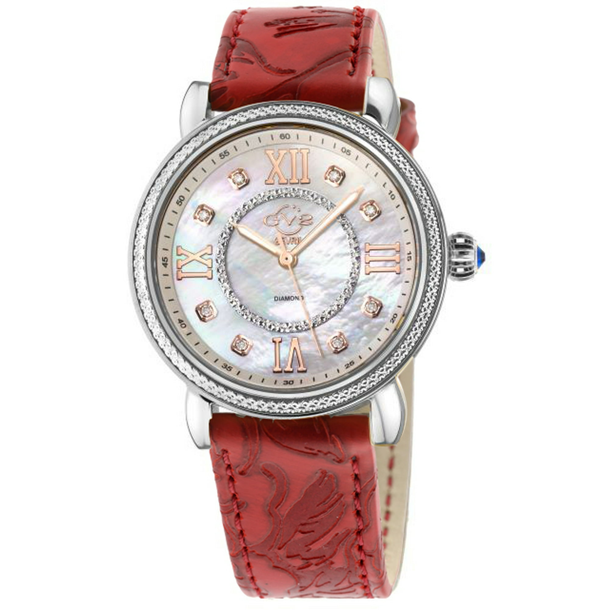 Women's Marsala Leather Mother of Pearl Dial Watch - GV2 by Gevril