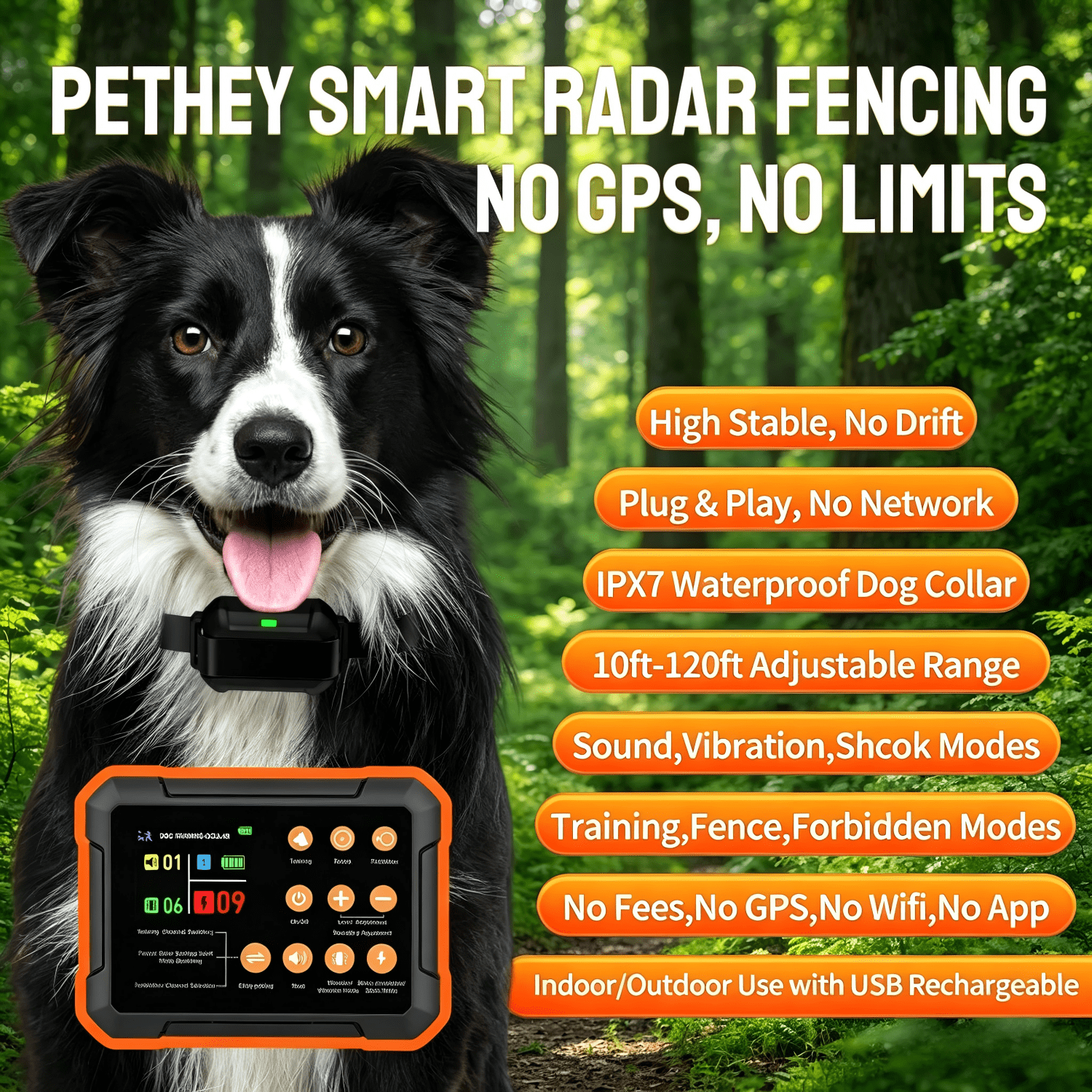 3-in-1 Radar Wireless Dog Fence System for 3 Dogs,Dog Training Collar with Fence & Forbidden Zone Modes, IPX7 Waterproof,No GPS Indoor Outdoor Dog Containment (1 Collar)