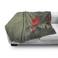 thumbnail image 3 of Dragonfly Soft Flannel Fleece Throw Blanket, Traditional Japanese Painting Lotus Blooms in Hazy Tones Design, Cozy Plush for Indoor and Outdoor Use, 70" x 90", Red Reseda Green, by Ambesonne, 3 of 6