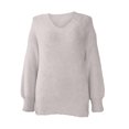 thumbnail image 4 of VISALY V Neck Pullover Sweater Crochet Sweaters Oversized Crewneck Long Sleeve Fuzzy Knit Casual Chunky Warm Fall Pullover Top Trendy Soft Sweaters Pullover Sweaters Plus Size Sweaters White A, 4 of 4