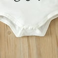 thumbnail image 5 of Baby Girl Boy Valentine's Day Outfit Girls Short Sleeve Valentine's Day Letter Prints Romper Bodysuit Striped Bell Bottoms Pants Outfits Irish Baby Clothes Girl for Toddler Girls 6-9 Months, 5 of 7