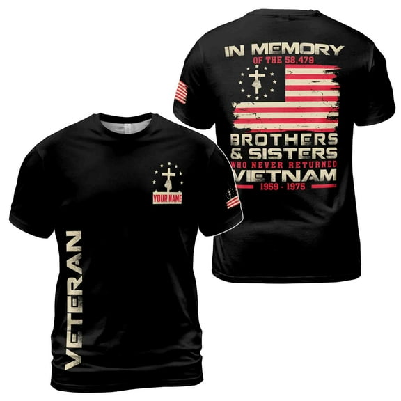 Custom Name In Memory Vietnam Veteran War Proud American Vet 3D T-Shirt S-5XL