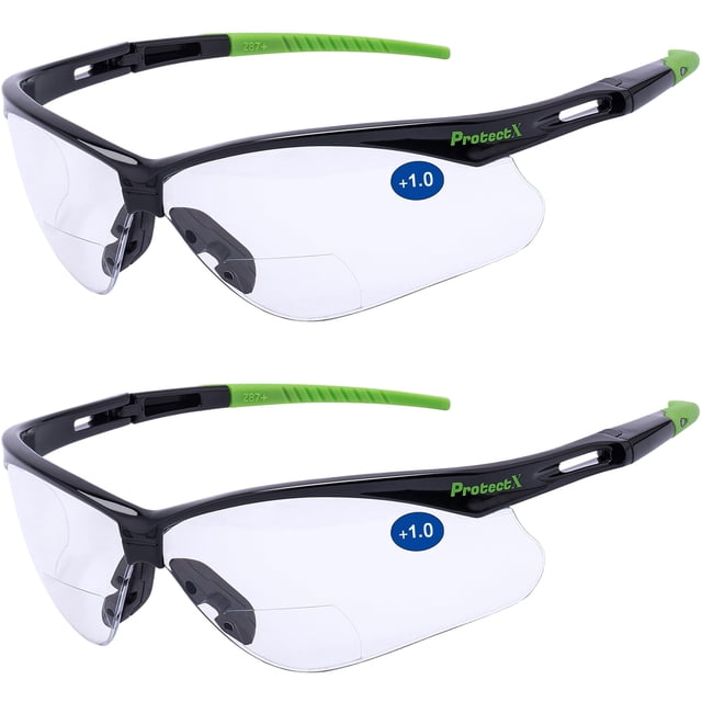 Gafas de seguridad ProtectX Bifocal Reading 1.0 Dioptrías, paquete de 2