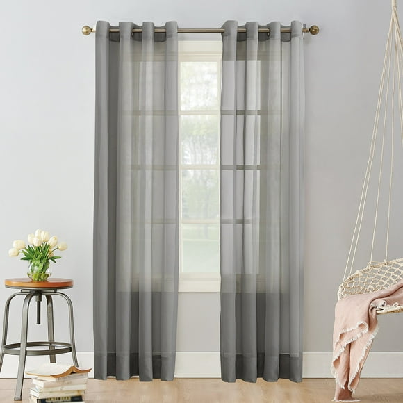 No. 918 Emily Sheer Voile Grommet Curtain Panel 59"" X 63"" Charcoal Gray